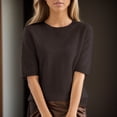 thumbnail image 5 of LEKODE Casual Knit Sweater Tops for Women, Crew Neck Cap Sleeve Lightweight Pullover for Everyday Office Outfits B Coffee S, 5 of 9