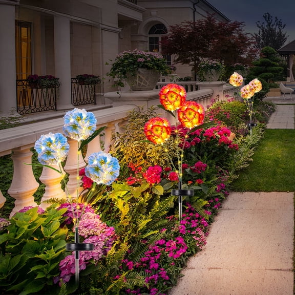 LED Solar Dandelion Lights Outdoor Garden Stake, 3 Head Color-Changing Waterproof Pathway Landscape Lamps, Plastic Yard Patio Decor, Auto On Off, 1 Pack