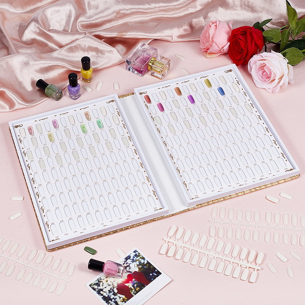 216 Colors Glod Nail Display Chart Nail Color Swatches with 480pcs 2 Style False Nail Tips Salon Nail Sample Tool for Nail Painting PracticeDIY