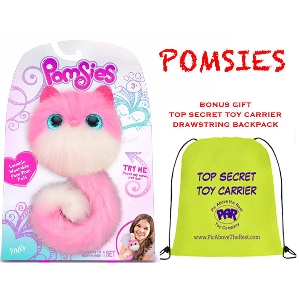 4 pack Pomsies Pinky Plush Interactive Toy, Pink & White w/ BONUS TOY