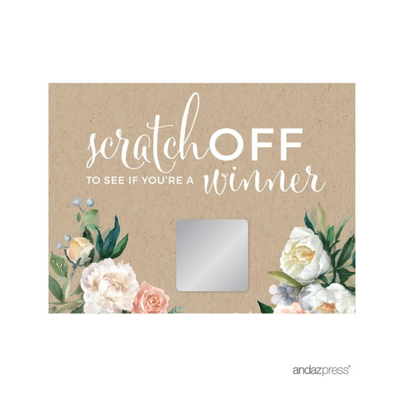 Koyal Wholesale Peach Rustic Floral Garden Party Baby Shower Game Scratch Cards, 20-Pack