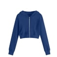 thumbnail image 3 of Girls Zip up Hoodie Cropped B Kids Fashion Casual Sweatshirt Tween Solid Color Crop Jackets Fall Tops Pockets Royal Blue 140, 3 of 6