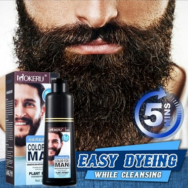 200ml Natural Permanent Beard Dye Shampoo,Beard Hair Color Shampoo for Men,Colors Hair in Minutes, Long Lasting,Black