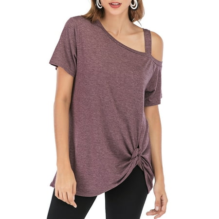 Dark Red Wine - LELINTA Women's Summer Short Sleeve Cold Shoulder Round Neck T-Shirt Short Sleeve Tunic Tops Blouse Fashion Knot Twist Front Blouses, Black/ Dark Grey/ Wine Red, S-2XL