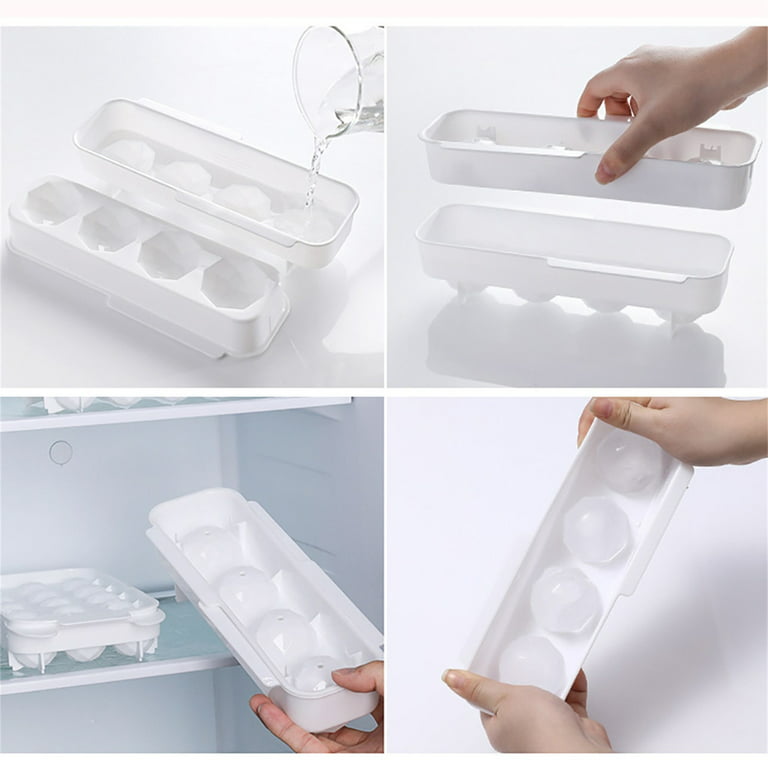 Fridja 2-in-1 Ice Cube Trays for Freezer with Bin, Ice Bucket with Scoop and Cover, Ice-making Drawer Box for Freezer with Lid, Size: 27.5, White