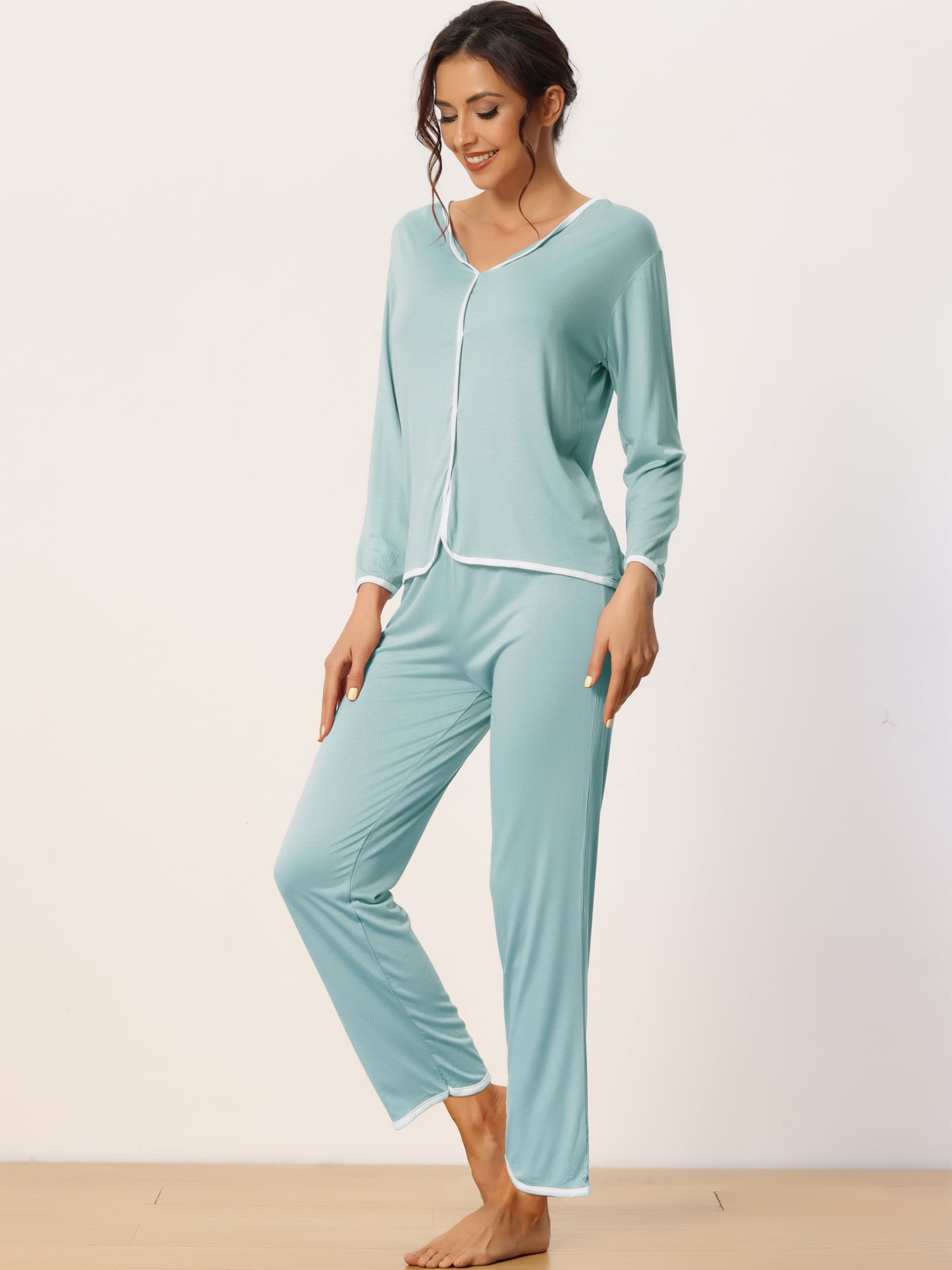DARING DIVA Women's Long Sleeve Pullover Pajamas Sets XS Light Blue