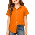 thumbnail image 4 of LIIPEE Girls Button Down Shirts Short Sleeve Solid Color Turn Down Collar Blouses Kids Casual Fashion Breathable Cute Summer Tops,9-10 Years, 4 of 4