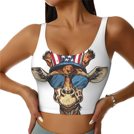 Sports Bras for Women - American Giraffe Style Seamless Yoga Bra Workout Crop Top with Removable Pads