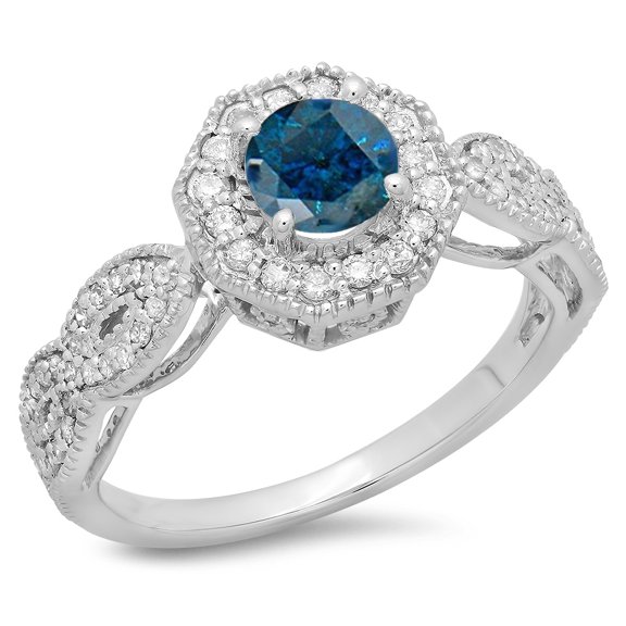 Dazzlingrock Collection 1.15 Carat (ctw) 14K Blue & White Diamond Bridal Vintage Halo Engagement Ring, White Gold, Size 6