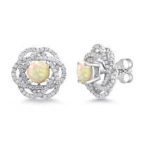 Gem Stone King 925 Sterling Silver Stud Earrings with Jackets Cabochon Ethiopian Opal and Moissanite (1.84 Cttw)