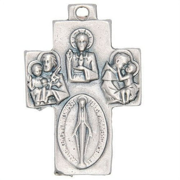 Many saint medals Cross with Miraculous medal and Jesus the word ( 3.2 cm or 1.3 inches ) - Pewter