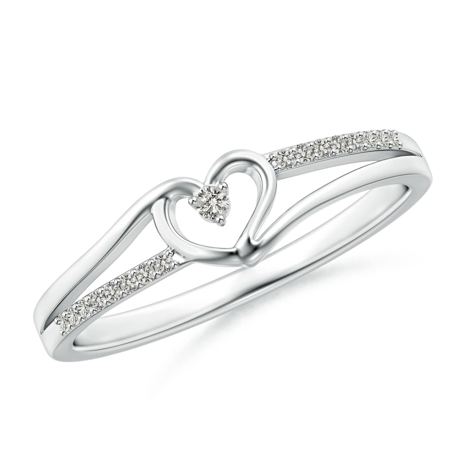 Angara Natural Diamond Heart Promise Ring in 925 Sterling Silver for Women (Size-1.5mm | Color-K | Clarity-I3) | April Birthstone, Jewelry Gift for Women | Diamond Promise Ring (Ring Size = 7.5)