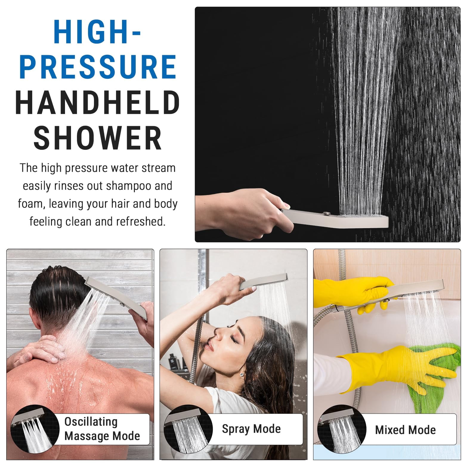 All Metal 10 Inch Shower Head With Massage Mode Handheld  Rain Spray Combo 3-way Diverter Pause Setting 11 Adjustable Extension Arm (brushed Nickel)