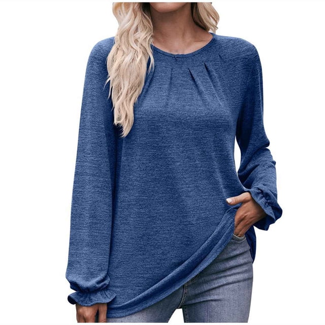 Pompotops T-shirt Ample à Manches Longues à Col Rond Uni pour Femme en Solde