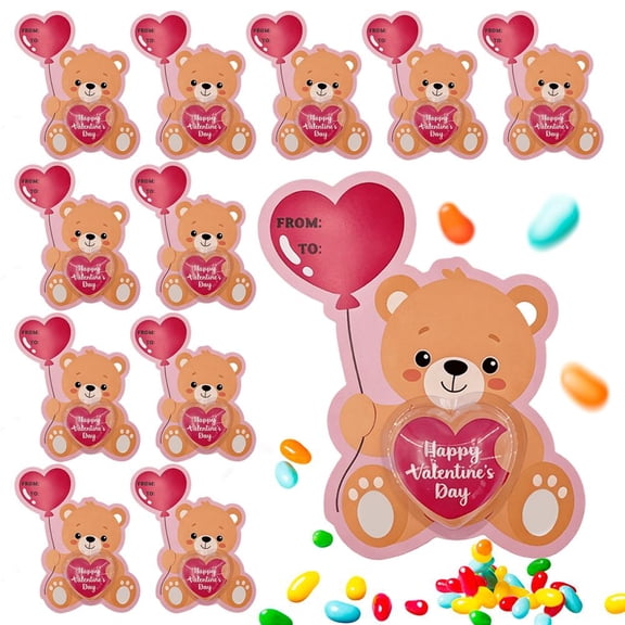 Pekkaxy Valentine's Bear Card with Heart Gift Holder, 7.67 in Tall, Holds Candy for Personalized Messages, Perfect for Classroom Exchanges and Party Favors