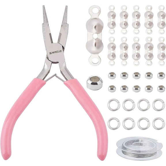 Jewelry Pliers Making Supplies Kit Round Nose Pliers 32Feet Copper Jewelry Wire 40pcs Jump Rings 40pcs Crimp Beads & 40pcs Bead Tips for Jewelry Pliers Findings Mixed Color