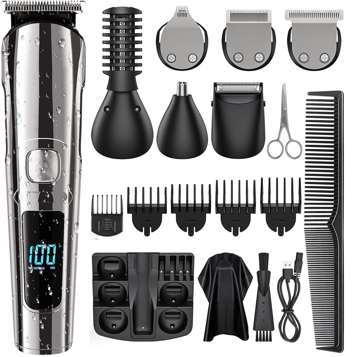 Hair Clipper for Men, 16 in 1 Grooming Kit IPX7 Waterproof, Cordless  Electric Beard Trimmer, Body Mustache Nose Ear Facial Cutting Groomer for  Wet/Dry W/ USB Rechargeable & LED Display & Storage