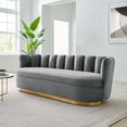 thumbnail image 2 of Tufted Sofa, Grey Gray, Velvet, Modern Contemporary, Mid Century Living Hotel Lounge Cafe Lobby, 2 of 8