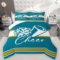 Homewish Cheer Team 3 Pieces Queen Comforter Set For Teens Boys Girls,Girly Dreamy Dance Ultra Soft Bedding Sets,Geometric Stripes Bedding Comforter Set,Lightweight Room Decor,Reversible