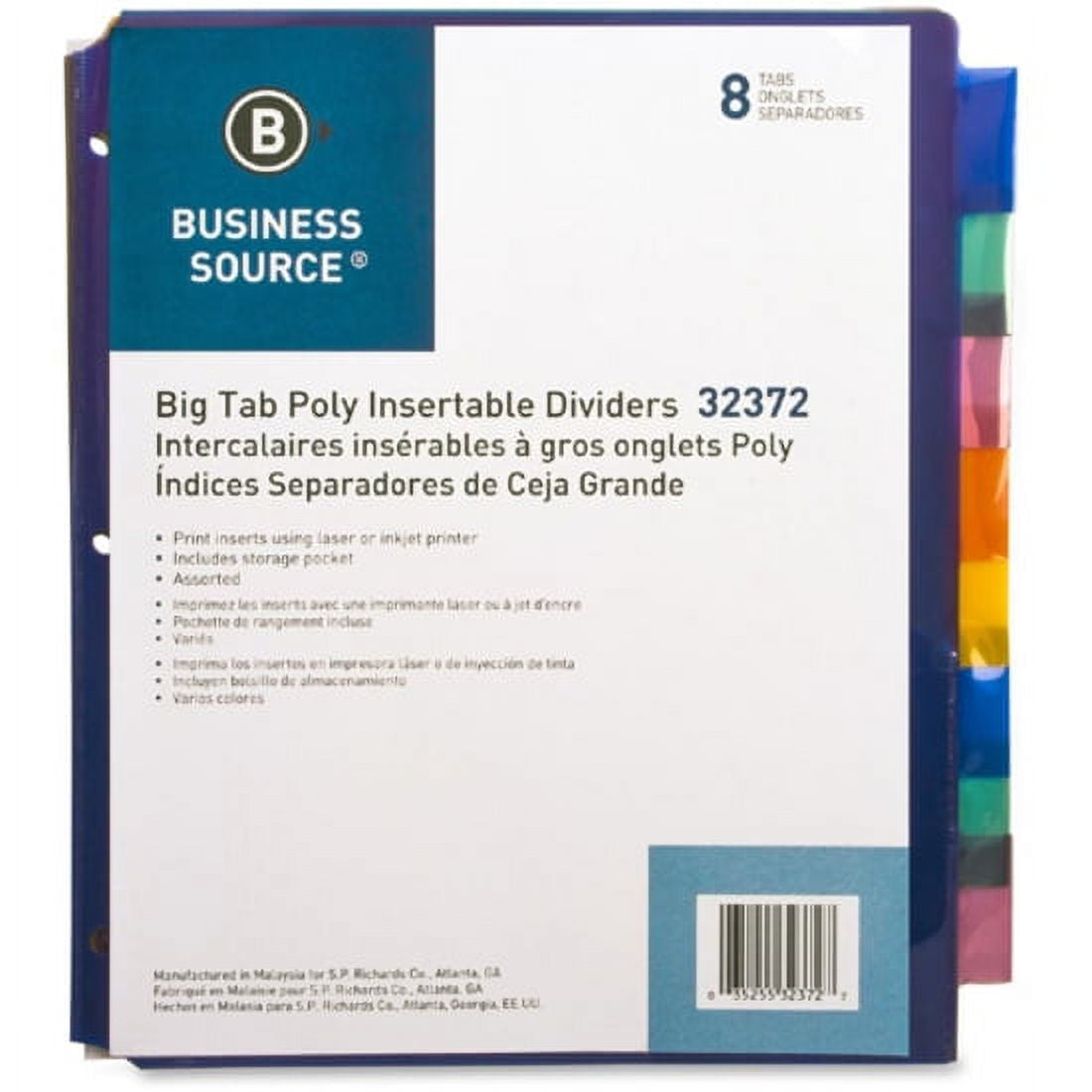Business Source, BSN32372, Pocket Index Dividers, 8 / Set