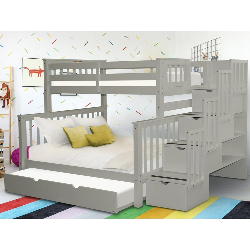 Bedz King Stairway Bunk Beds Twin over Full with 4 Drawers in the Steps