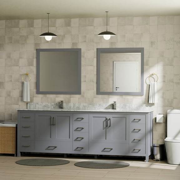 Jacques 84 in. W Dark Grey Double Bath Vanity, Carrara Marble Top, and Faucet Set