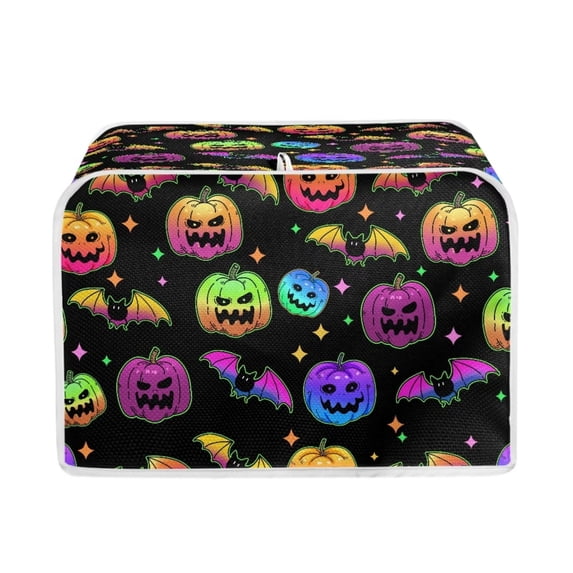 Suhoaziia Kitchen Toaster Covers 4-Slice Wide Slot for Women,Stain Resistant Halloween Toaster Bag Protector,Anti Greasy Colorful Pumpkin and Bats Kitchen Appliance Bread Maker