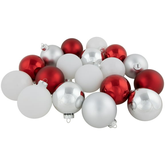72ct Red, Silver and White Shiny and Matte Glass Ball Christmas Ornaments 3.25-4"