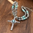 thumbnail image 5 of Turquoise Stone Cross Choker Turquoise Necklace,Coral Stone Crucifix Cross Boho Pendant, 5 of 6