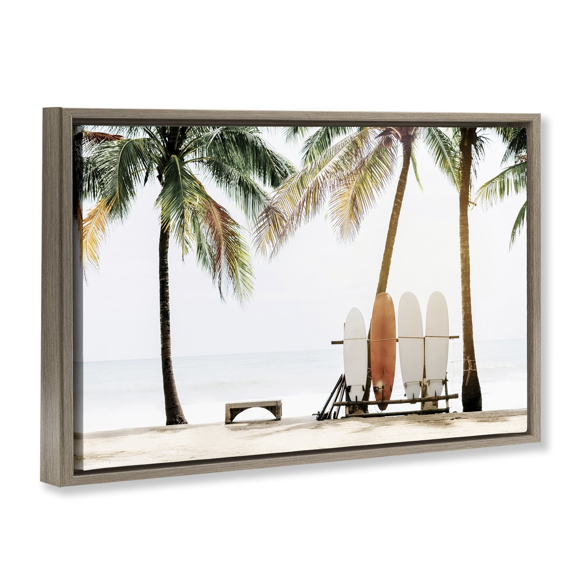 Stupell Industries Hawaii Surfing View Nautical & Beach Photography Brown Floater Framed Canvas Art Print Wall Art, 31 x 21