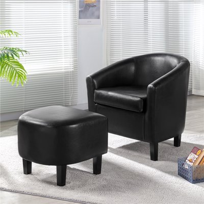 Buy Faux Leather Accent Chair Upholstered Barrel Chair With Ottoman For Bedroom Living Room Guestroom Buy Faux Leather Accent Chair Upholstered Barrel Chair With Ottoman For Bedroom Living Room Guestroom