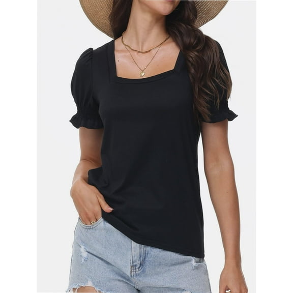 Women's Basic Summer T-Shirt - Square Neck Short Sleeve Top, Casual Comfort Fit