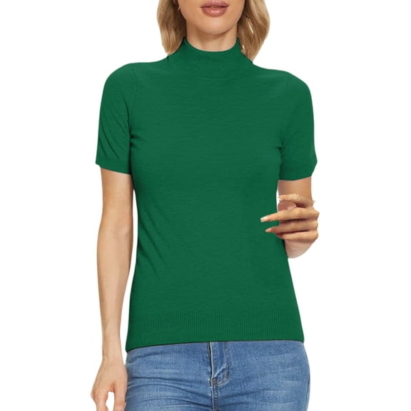 Summer Tops for Women Short Sleeve Mock Neck Sweater Top Turtleneck Pullover Shirt Fashion