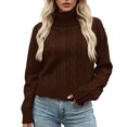 thumbnail image 2 of Women's Lazy Style Loose Short Long-sleeved Cable Knit Sweater for Fall and Winter, Cozy and Comfortable, Perfect for Relaxing,Coffee,Size M, 2 of 6
