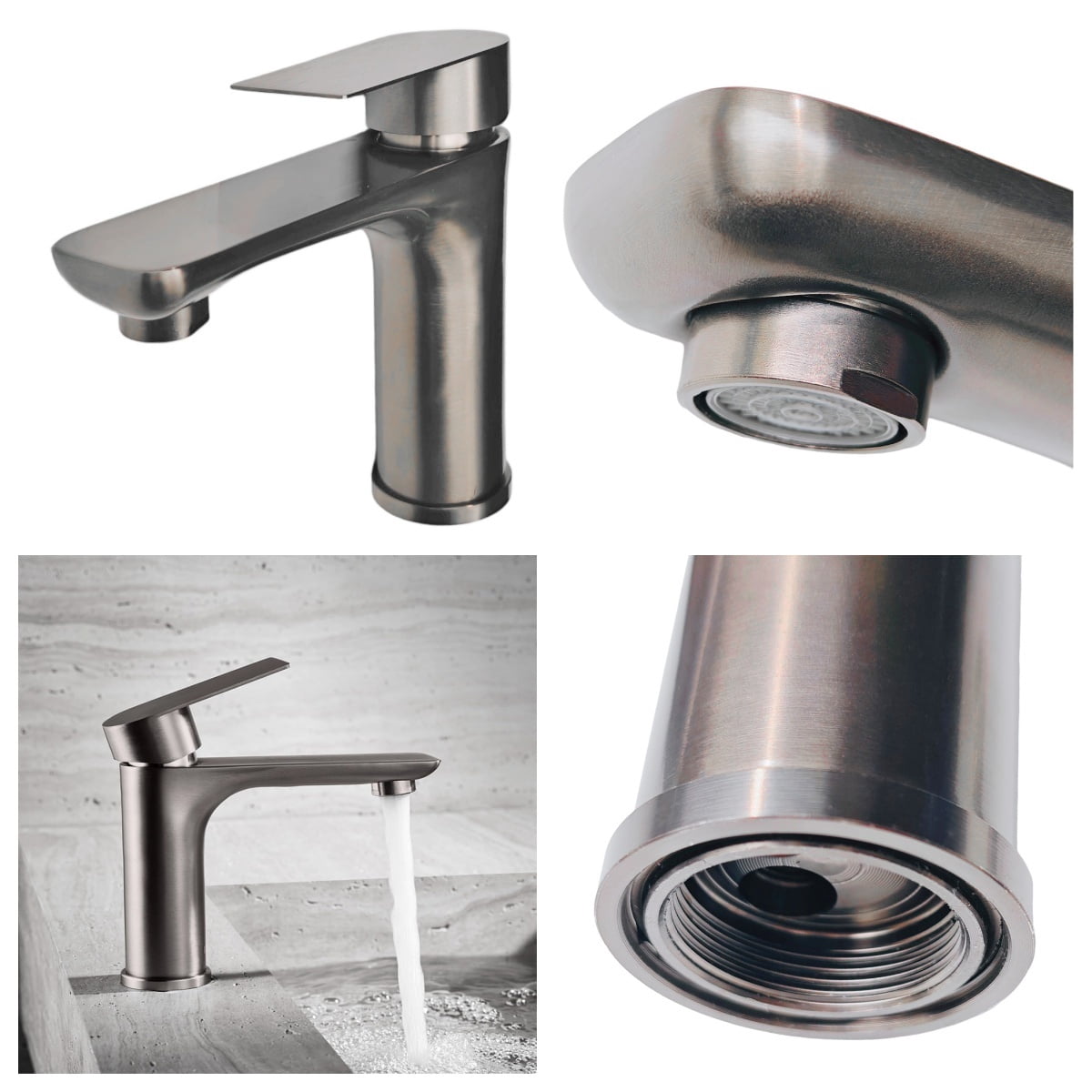 Bathroom Faucet Stainless Steel Hot & Cold Water Mixer Taps Single Hole Basin Vanity Modern Basin Faucet, Gray