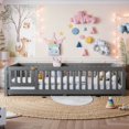 thumbnail image 2 of UHOMEPRO Twin Size Montessori Floor Bed with Door, Safety Guardrails & 7 Removable Slats, Low Profile Wood Floor Bed Frame for Kids, No Box Spring Needed, Gray, 2 of 10