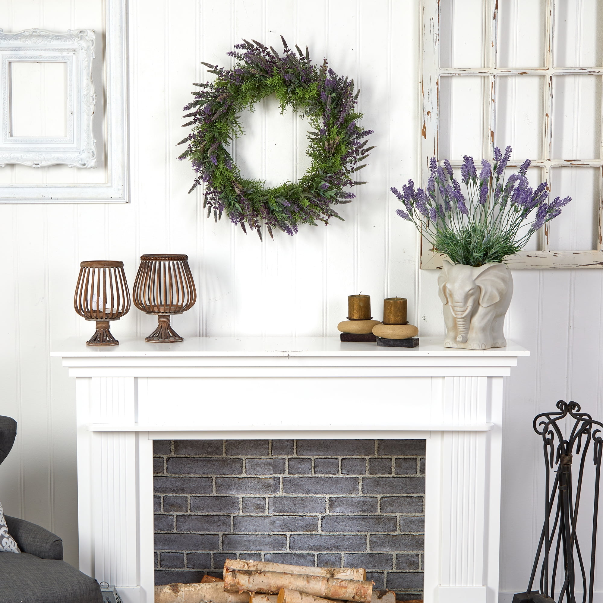 Nearly Natural 24" Lavender Artificial Wreath, Green