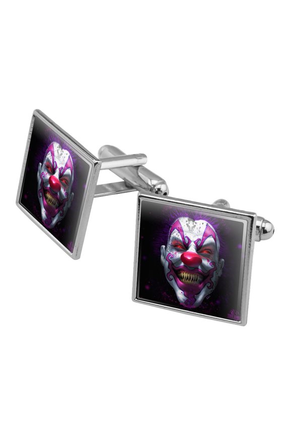 Creepy Scary Clown Keep It Smiling Square Cufflink Set - Silver or Gold