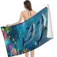 thumbnail image 2 of PHYHOO Cute Animal Dolphin Microfiber Beach Towel, Ocean Coral Large Oversized Beach Towel Lightweight Quick Dry Soft Absorbent Bath Towel, Sand Free Towel for Swimming Travel Sports 30x60in, 2 of 8