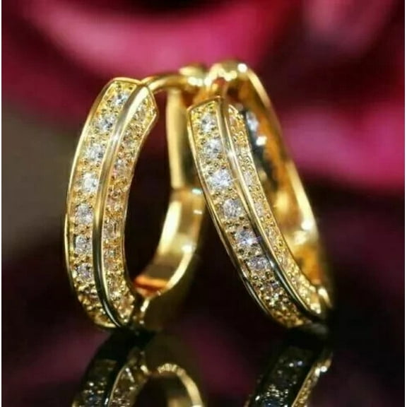 2Ct Round Cut Simulated Diamond Women's Weddings Huggie Hoop Earrings 14K Yellow Gold Plated