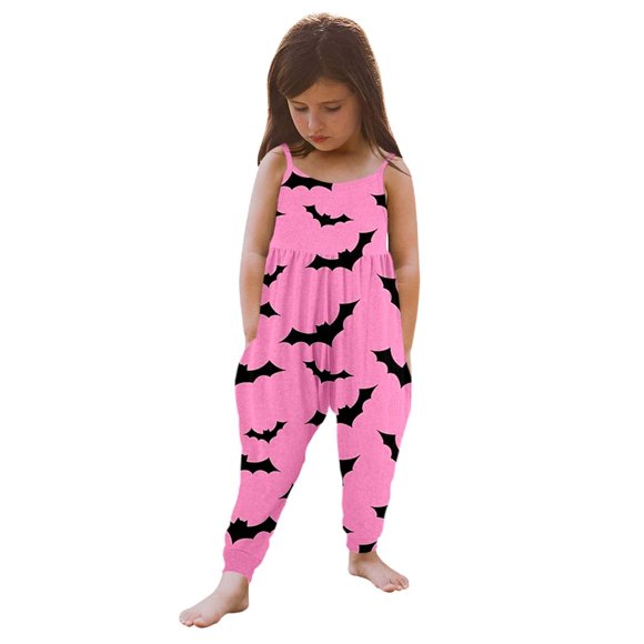 TIWEKE Barboteuse pour Filles Imprimé Halloween Combinaison avec Pantalon Harem pour Enfants Stylés, Tailles 9-10 Ans