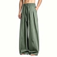 thumbnail image 2 of Aezemi Men Loose Cotton Linen Pants Baggy Wide Leg Ruched Harem Pants Elastic Waist Drawstring Palazzo Summer Beach Vacation Trousers with Pockets XXL, 2 of 6