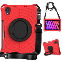 Dteck Case for iPad mini (A17 Pro) 8.3 inch 2024/ iPad mini 6th Generation,Shockproof Rubber Rugged Case Kids Friendly Handle Kickstand with Shoulder Strap Protective Cover,Red
