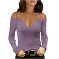 thumbnail image 2 of AXXD Women's Fashion Hoodies & Sweatshirts Purple Basic Summer 2024 Ladies V Neck Casual T-Shirts Long Sleeve Pullover Blouse Tops, 2 of 5