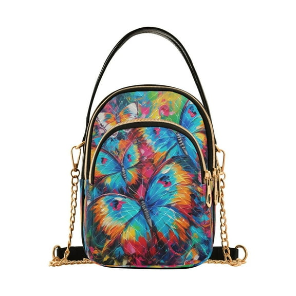 ALAZA Chain Crossbody Bags for Women Multicolor Butterfly Shoulder Handbag Phone Purse