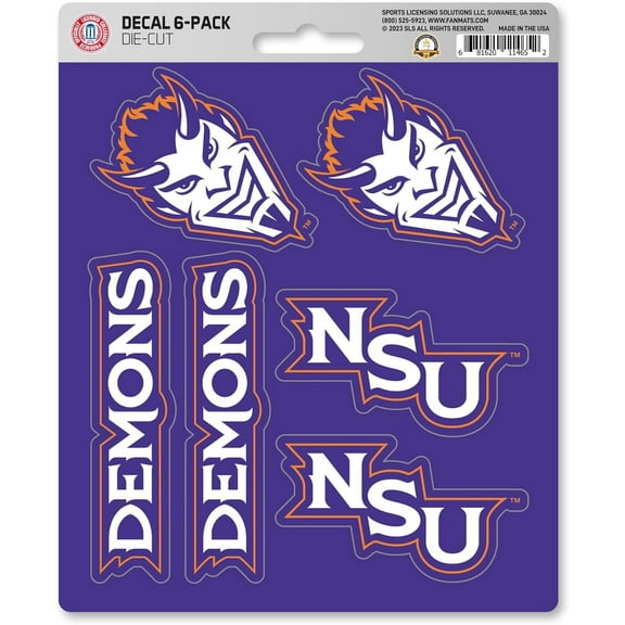 Northwestern State University Demons 6-Piece Decal Sticker Set, 5x6 Inch Sheet, Gift for football fans for any hard surfaces around home, automotive, personal items