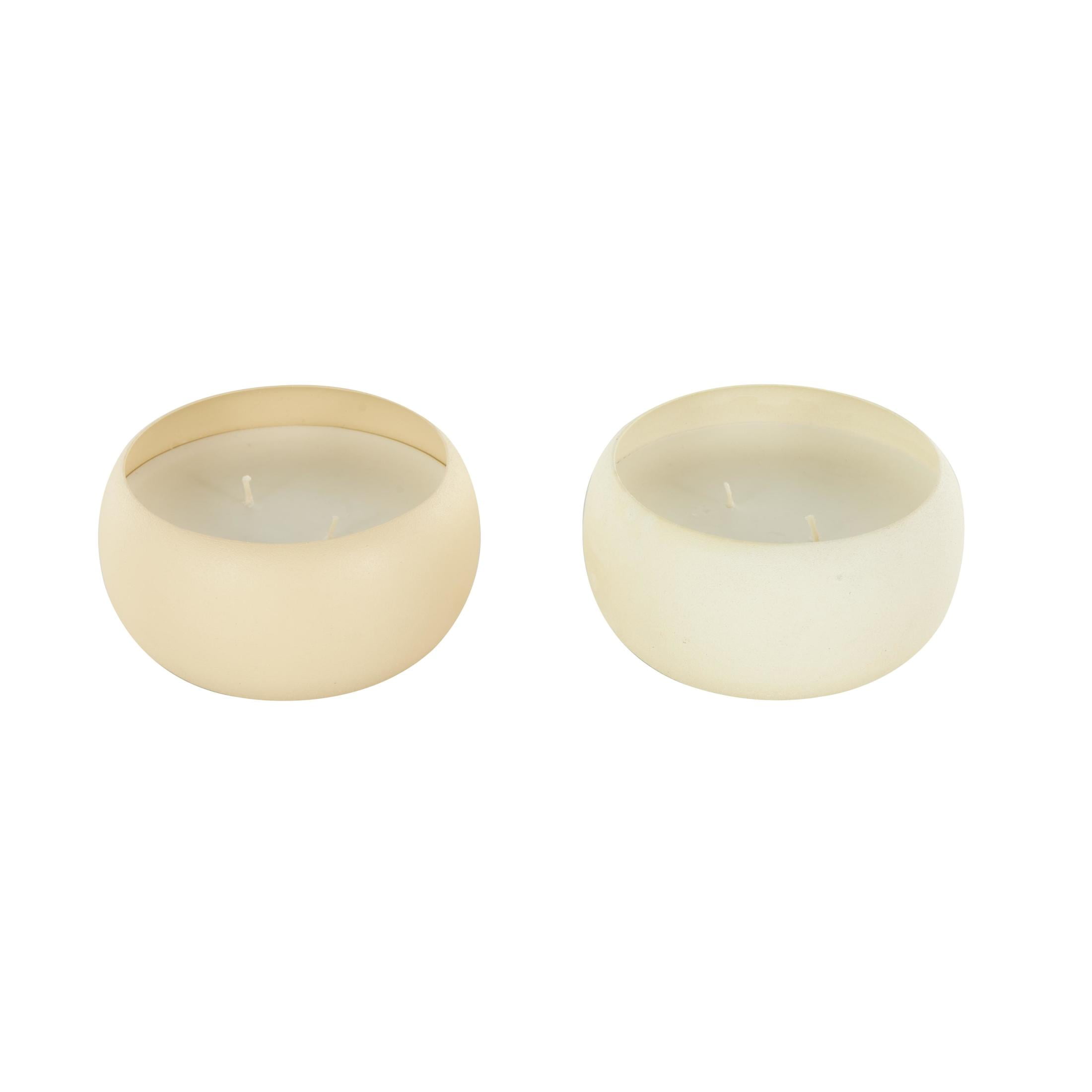 DecMode 2 Holder Beige Metal Fresh Cotton/ White Tea & Ginger Scented Textured 11oz 2 Wick Candle with White Wax, (Set of 2)