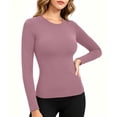 thumbnail image 4 of Fnooota Womens Thermal Tops, Base Layer Long Sleeve Crew Neck Slim Fit Layering Undershirts Pink Size L, 4 of 7