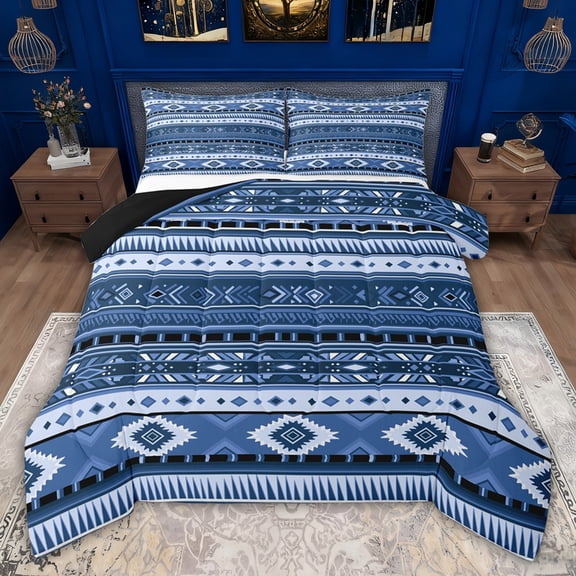 jejeloiu Retro Boho Aztec Twin Comforter Sets,Blue Vintage Geometric Bedding Set For Adults Reversible 2pcs