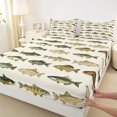thumbnail image 4 of Castle Fairy Flat Freshwater Fish Bed Sheets 4-Piece,Repeating Bass Species Tile Full Size Sheets,Cream Olive,1 Fitted Sheet,1 Flat Sheet and 2 Pillowcases, 4 of 6